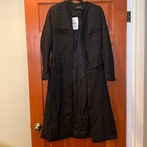 Zara Basic Women's Long Tweed Coat Color Black Size S NWT